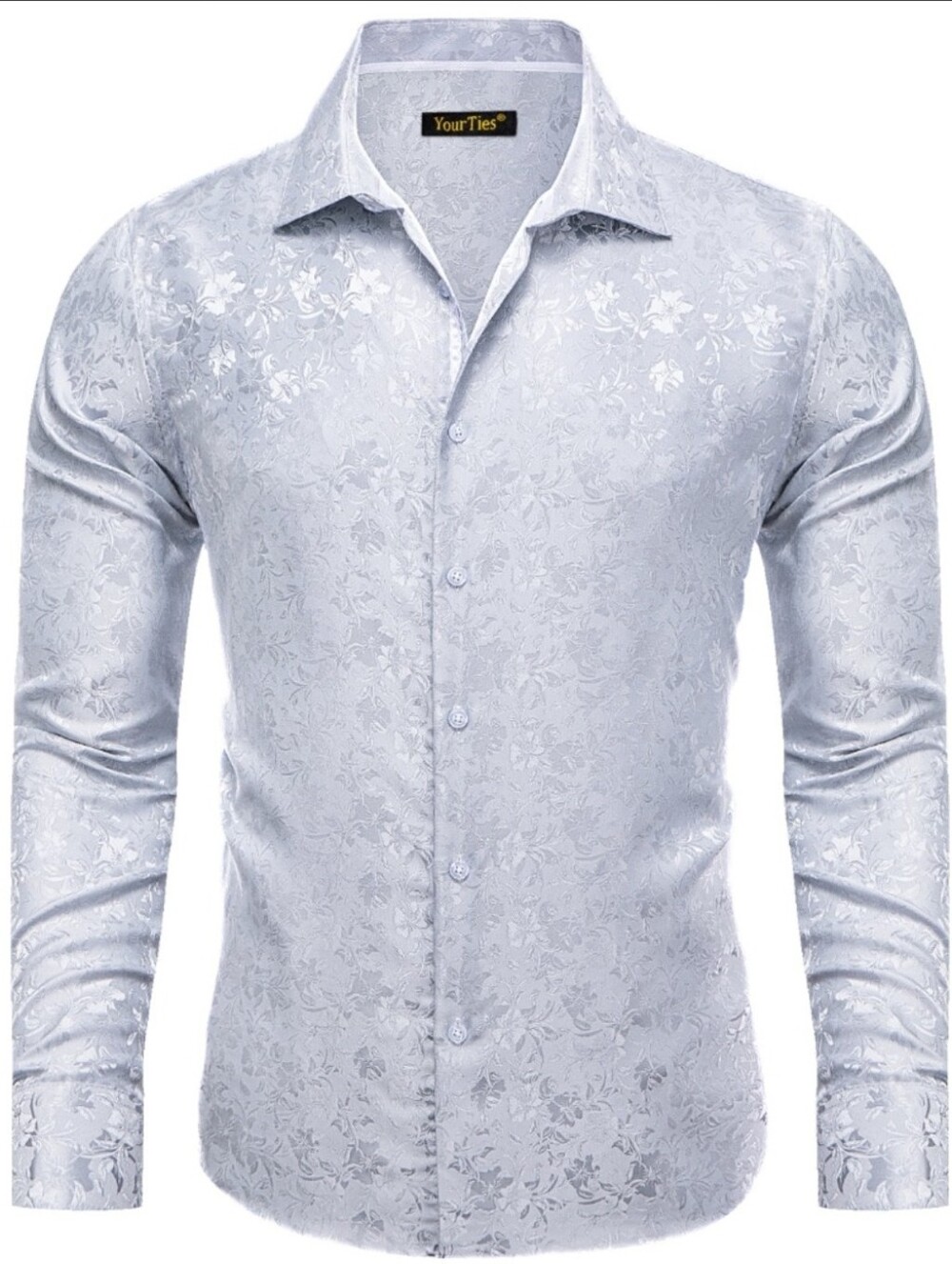 NWT Men's Silver/Gray Floral Jacquard Long Sleeve Dress Shirt